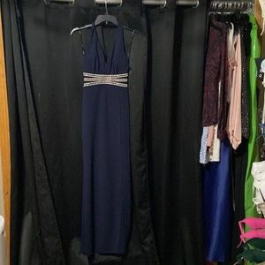 Navy blue tight halter formal dress